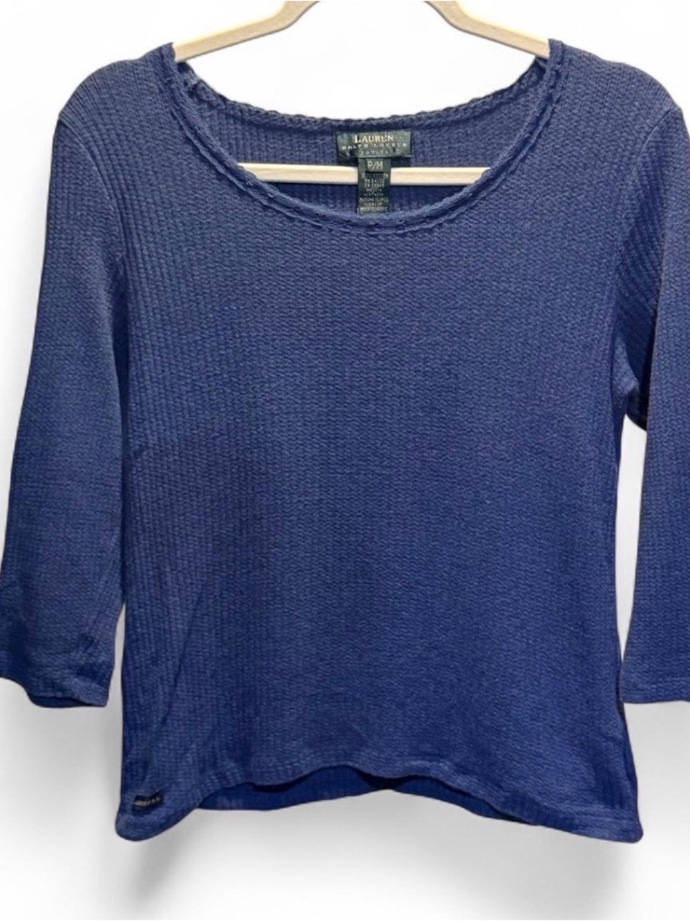Lauren Ralph Lauren Navy Textured Scoop Neck Long Sleeve Top